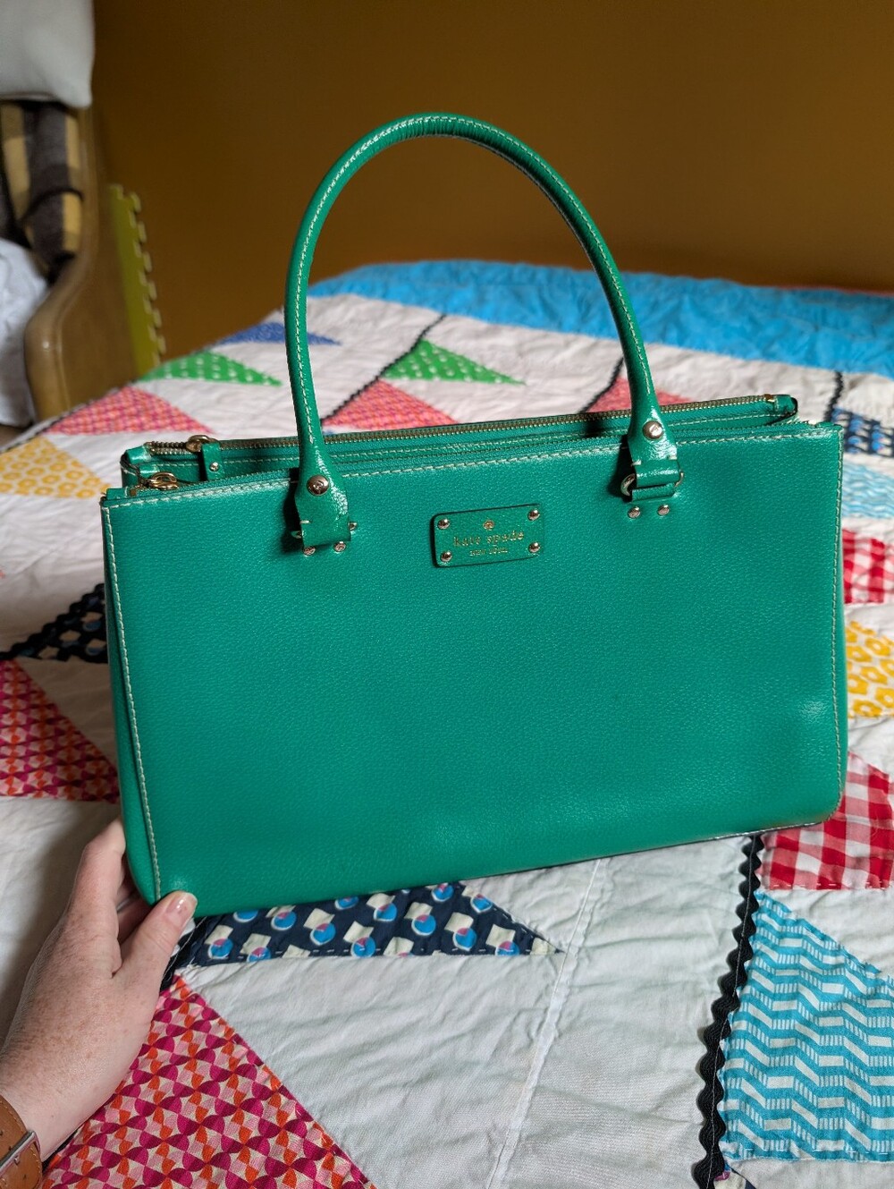 Kate Spade Leather Kelly Green Tote